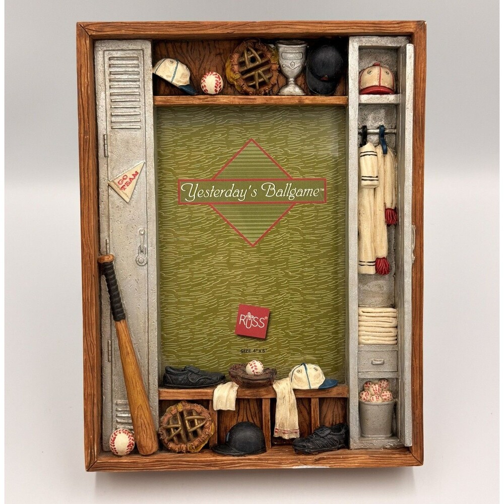Russ Yesterday’s Ballgame 3D Baseball Shadowbox Photo Frame 4x6 Vintage